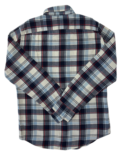 American Eagle Slim Fit Navy & Cream Plaid Flannel Shirt - M