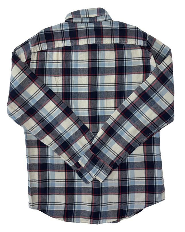 American Eagle Slim Fit Navy & Cream Plaid Flannel Shirt - M