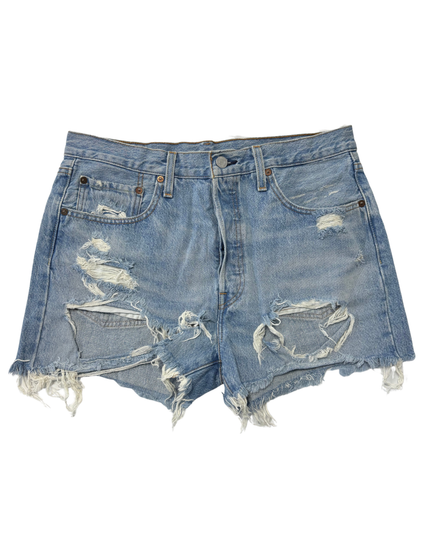 Levi’s 501 Distressed Light Blue Cut-Off Denim Shorts - L | Waist: 32"