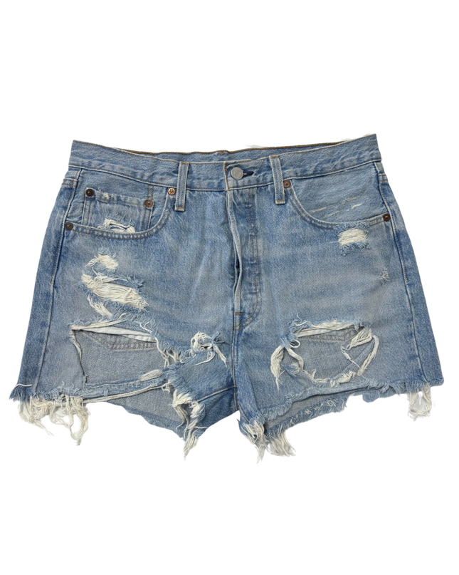 Levi’s 501 Distressed Light Blue Cut-Off Denim Shorts - L | Waist: 32"