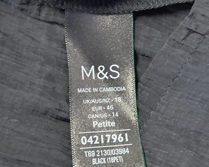 M&S Black Smocked Crinkle Petite Dress
