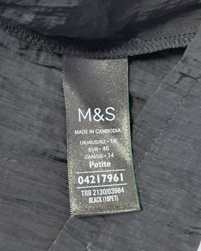 M&S Black Smocked Crinkle Petite Dress