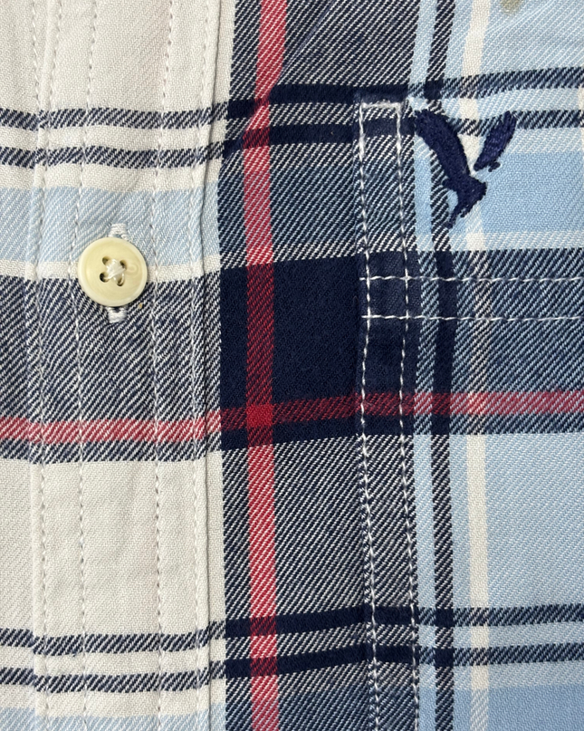 American Eagle Slim Fit Navy & Cream Plaid Flannel Shirt - M