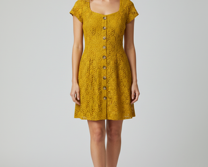 Abercrombie & Fitch Yellow Lace Button-Down Mini Dress