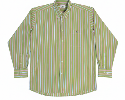 Lacoste Green Striped Long Sleeve Button-Down Shirt