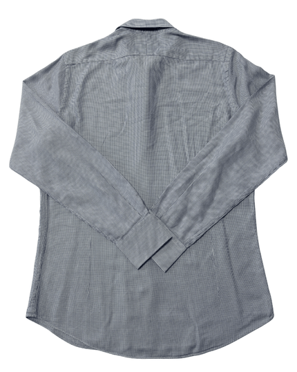 Massimo Dutti Blue White Micro-Pattern Italian Fabric Long Sleeve Shirt