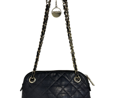 DKNY Black Quilted Leather Mini Shoulder Bag with Chain Strap