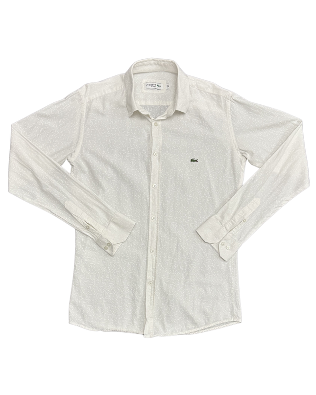Lacoste White Patterned Slim Fit Long Sleeve Shirt - XS