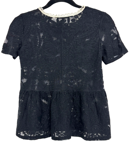 Zara Trafaluc Black Lace with Scalloped Collar Peplum Top
