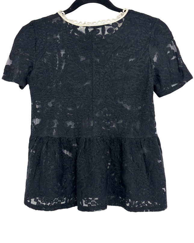 Zara Trafaluc Black Lace with Scalloped Collar Peplum Top