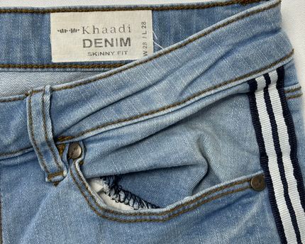 Khaadi Denim Light Wash Skinny Fit Jeans with Side Stripe - M | Waist: 30"