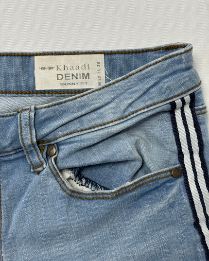 Khaadi Denim Light Wash Skinny Fit Jeans with Side Stripe - M | Waist: 30"