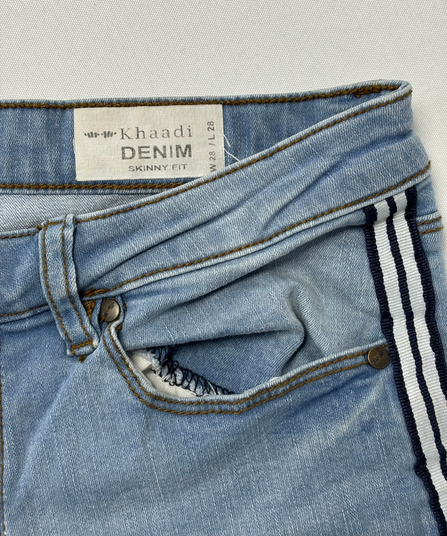 Khaadi Denim Light Wash Skinny Fit Jeans with Side Stripe - M | Waist: 30"