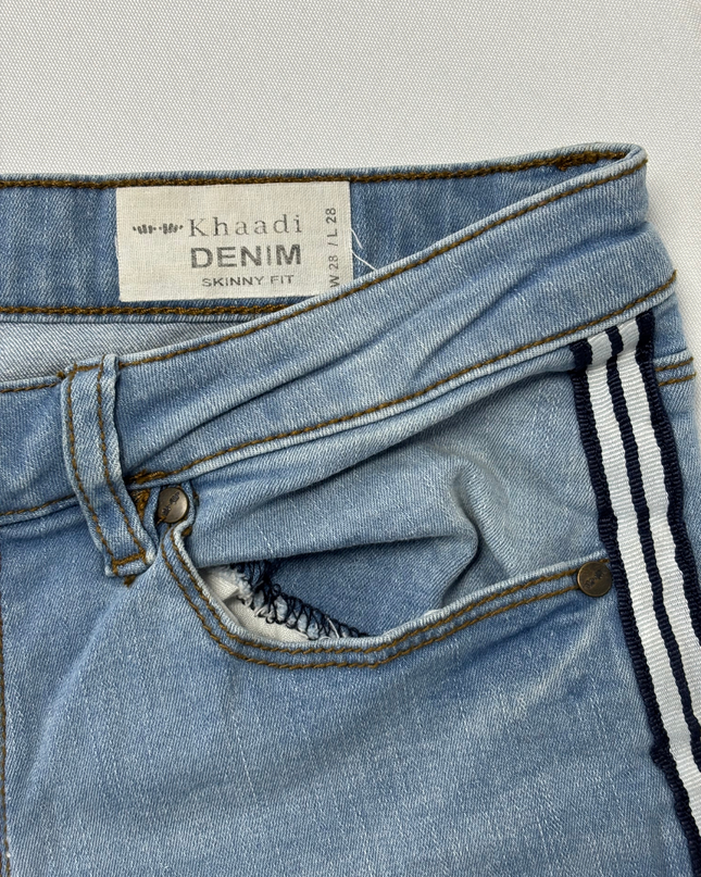 Khaadi Denim Light Wash Skinny Fit Jeans with Side Stripe - M | Waist: 30"