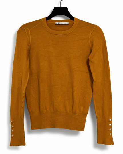 Zara Mustard Yellow Gold Button Cuff Soft Knit Sweater