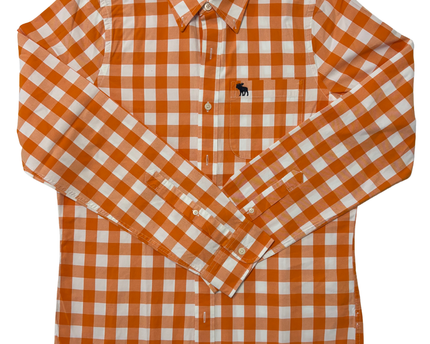 Abercrombie & Fitch Muscle Fit Orange & White Gingham Check Shirt - XXL