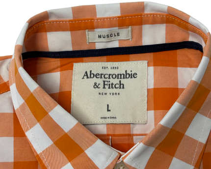 Abercrombie & Fitch Muscle Fit Orange & White Gingham Check Shirt - XXL