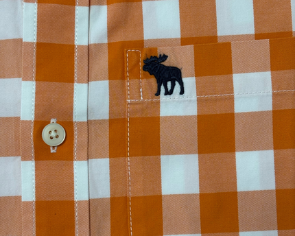Abercrombie & Fitch Muscle Fit Orange & White Gingham Check Shirt - XXL