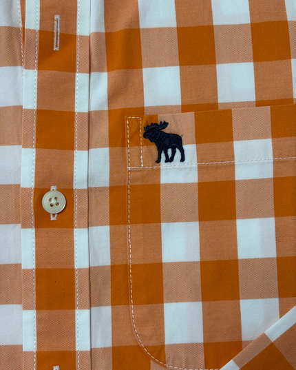 Abercrombie & Fitch Muscle Fit Orange & White Gingham Check Shirt - XXL