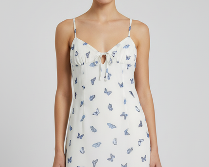 H&M DIVIDED White/Butterfly print Sleeveless Mini Dress