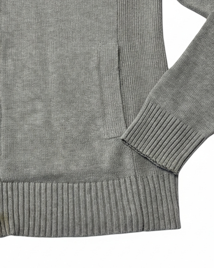 Tommy Hilfiger Grey Full-Zip Cotton Knit Sweater