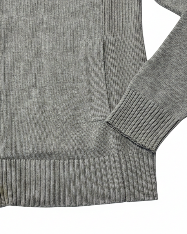 Tommy Hilfiger Grey Full-Zip Cotton Knit Sweater