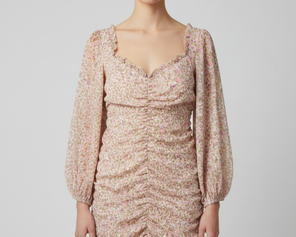 Sisters of the Tribe Pink Floral Ruched Mini Dress