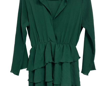 Zara Tiered Ruffle Forest Green Long Sleeve Mini Dress