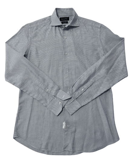 Massimo Dutti Blue White Micro-Pattern Italian Fabric Long Sleeve Shirt