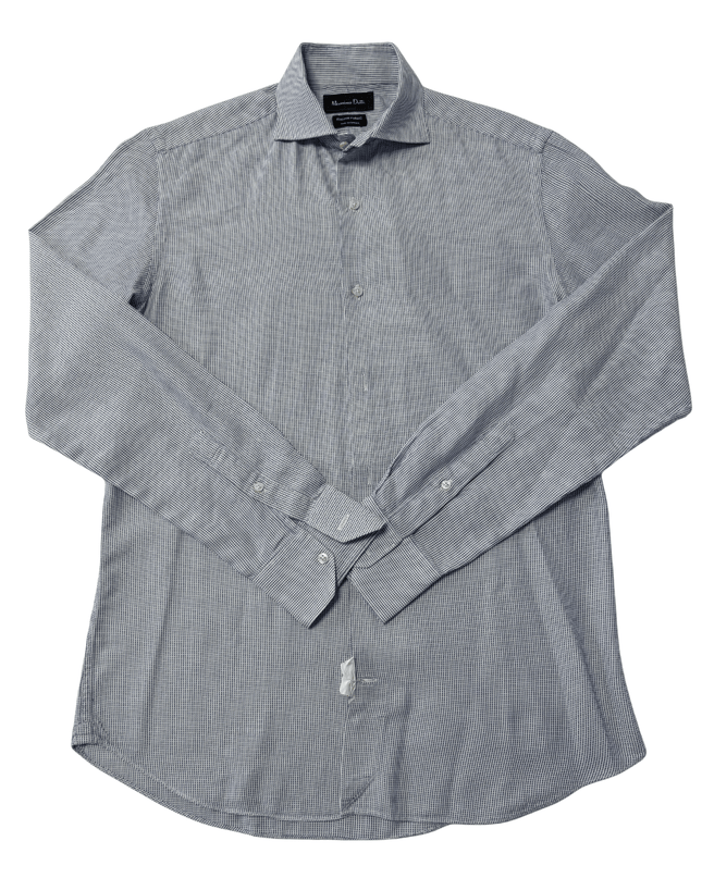 Massimo Dutti Blue White Micro-Pattern Italian Fabric Long Sleeve Shirt