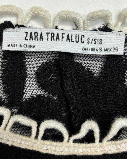 Zara Trafaluc Black Lace with Scalloped Collar Peplum Top