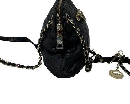 DKNY Black Quilted Leather Mini Shoulder Bag with Chain Strap