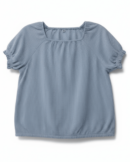 Uniqlo Seersucker Striped Puff Sleeve Square Neck Blouse