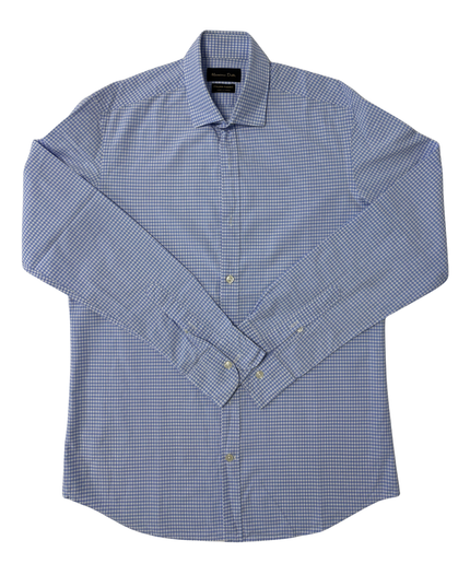 Massimo Dutti Blue & White Micro Gingham Italian Fabric Shirt - XXL