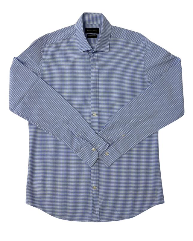 Massimo Dutti Blue & White Micro Gingham Italian Fabric Shirt - XXL