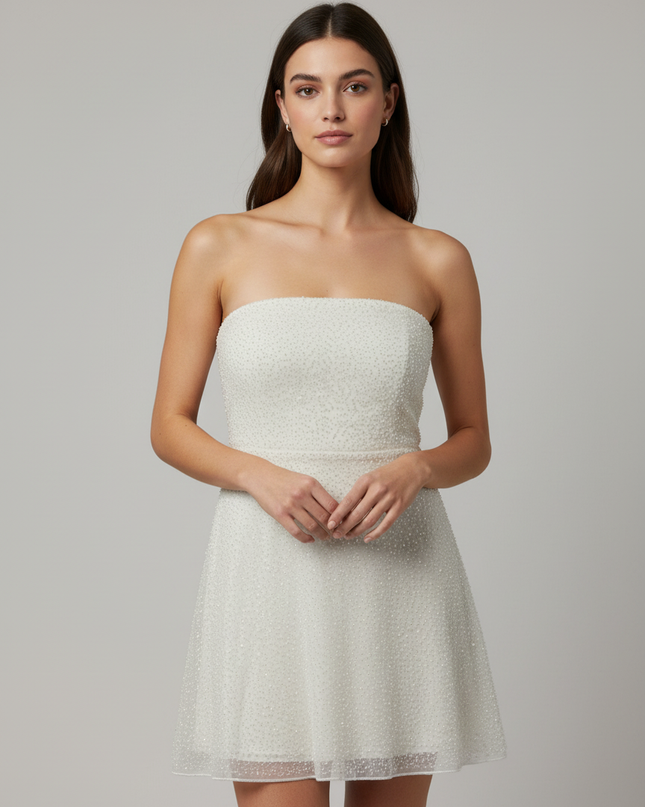 Oh Polly White Beaded Strapless Mini Dress W/Tags