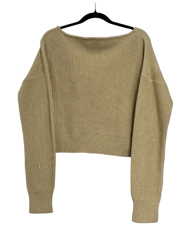 Boohoo Beige Oversized Cropped Ribbed Knit Sweater