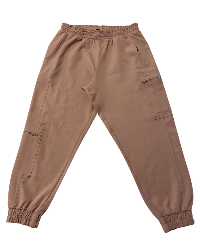 Zara Tan High-Waisted Cargo Utility Joggers