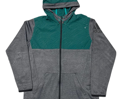Adidas Grey and Teal Zip-Up Hooded Jacket