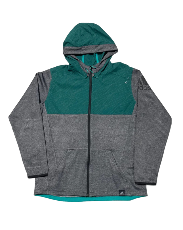 Adidas Grey and Teal Zip-Up Hooded Jacket