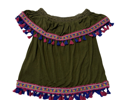 Lee Cooper Green Embroidered Boho Tassel Top