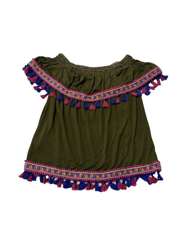 Lee Cooper Green Embroidered Boho Tassel Top