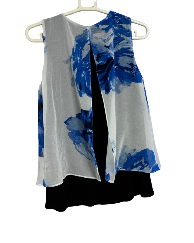Calvin Klein Black & Blue Floral Layered Sleeveless V-Neck Top