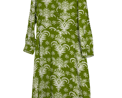 Zara Green Damask V-Neck Dress
