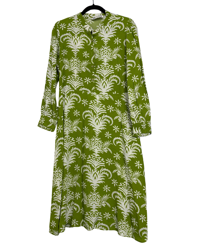 Zara Green Damask V-Neck Dress
