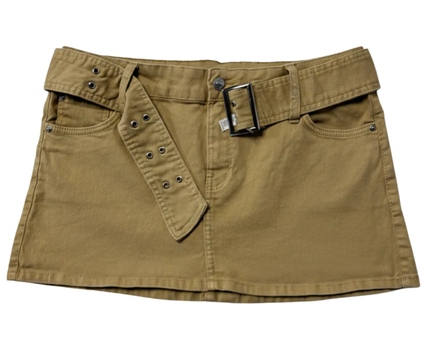 Bershka Tan Low-Waist Belted Mini Skirt