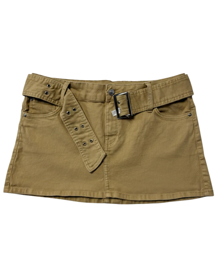 Bershka Tan Low-Waist Belted Mini Skirt