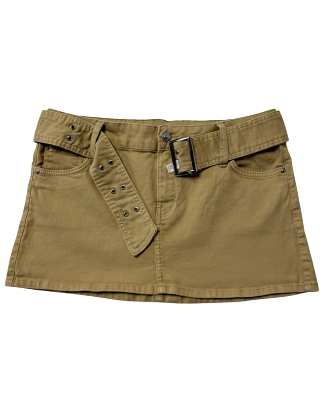 Bershka Tan Low-Waist Belted Mini Skirt