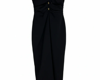 Zara Black Ruched Cut-Out Midi Dress