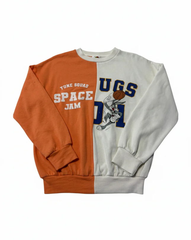 Space Jam Orange and White Bugs Bunny Split Graphic Sweatshirt